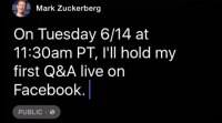 Facebook首席执行官马克·扎克伯格 (Mark Zuckerberg) 将在6月14日主持首次 “现场” 问答