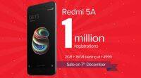 Redmi 5A在首次销售前获得超过100万个注册: 小米