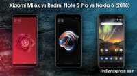 小米Mi 6X vs Redmi Note 5 Pro vs诺基亚6 (2018): 规格比较